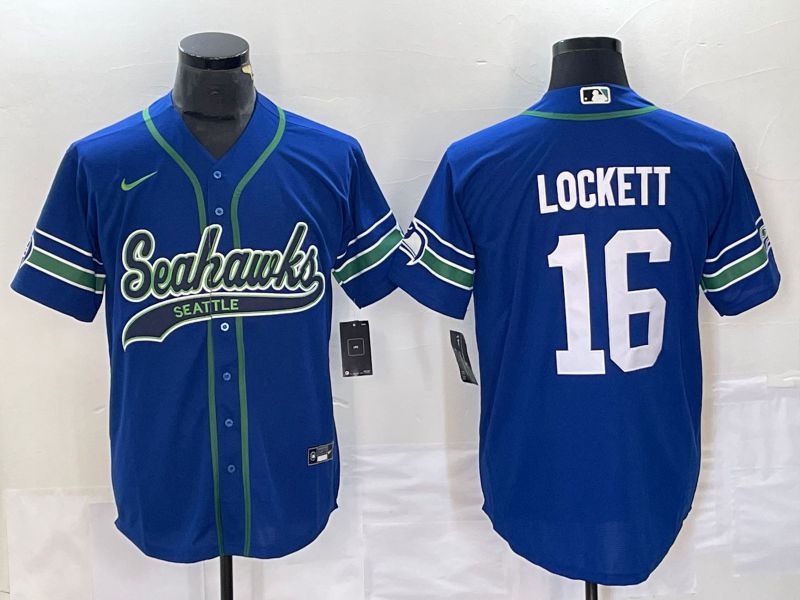 Men Seattle Seahawks 16 Lockett Blue Co Branding Nike Game NFL Jersey style 1